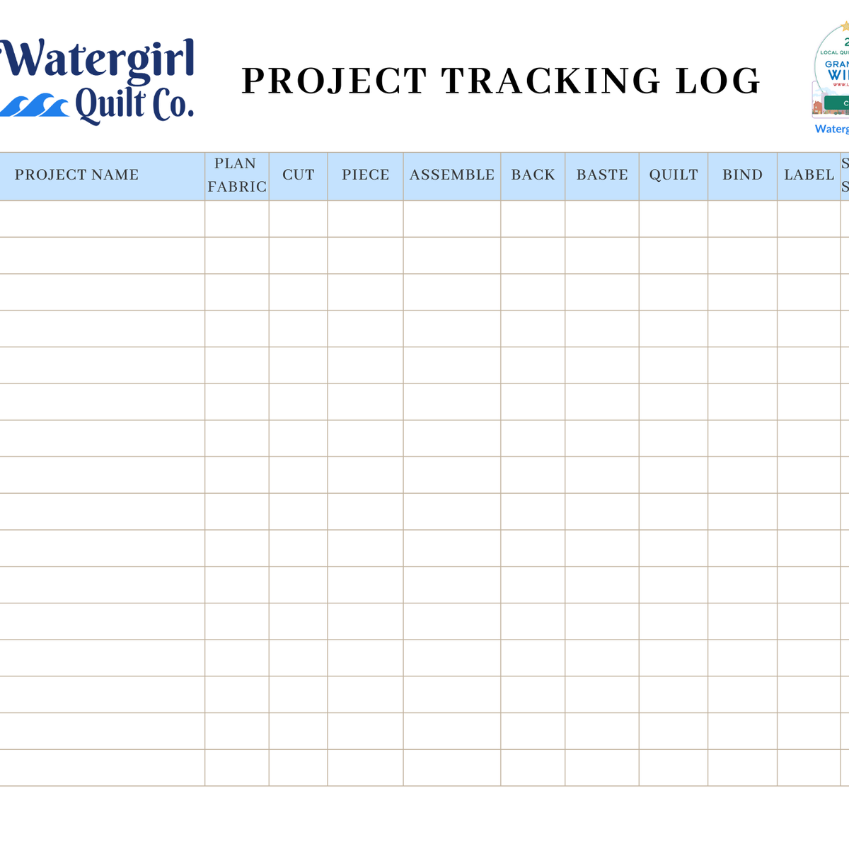 FREE Project Tracking Log for Quilters – Watergirl Quilt Co.